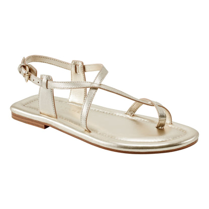 Gerty Strappy Leather Flat Sandal - Gold Leather | Marc Fisher