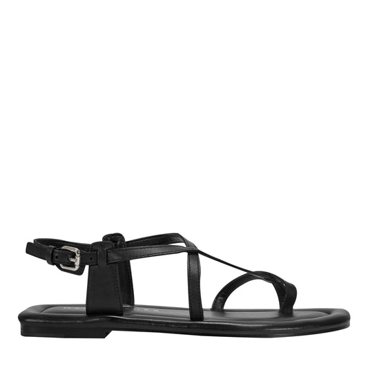 Gerty Strappy Leather Flat Sandal - Black Leather | Marc Fisher