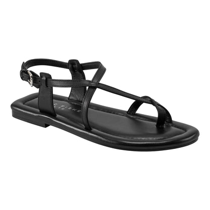 Gerty Strappy Leather Flat Sandal - Black Leather | Marc Fisher
