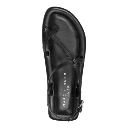 Gerty Strappy Leather Flat Sandal - Black Leather | Marc Fisher