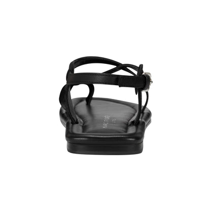 Gerty Strappy Leather Flat Sandal - Black Leather | Marc Fisher