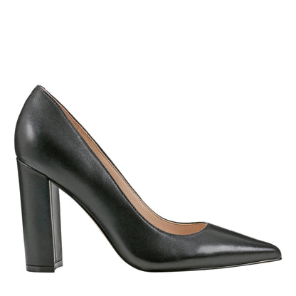 Abilene Leather Block Heel Pointy Toe Pump - Black Leather | Marc Fisher