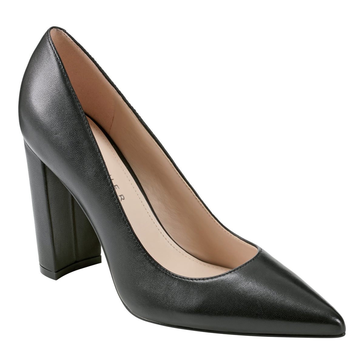 Abilene Leather Block Heel Pointy Toe Pump - Black Leather | Marc Fisher