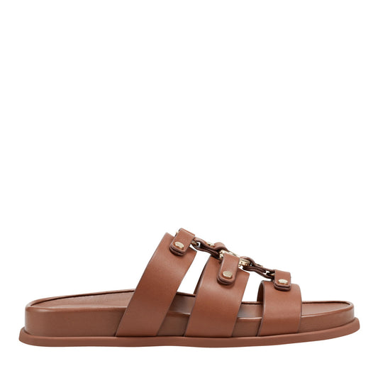 Verity Flat Leather Footbed Sandal - Brown Leather | Marc Fisher