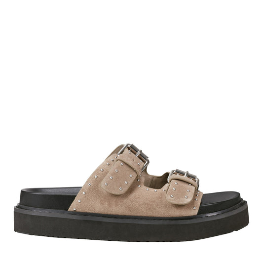 Agusta Studded Slide Sandal - Taupe Suede | Marc Fisher