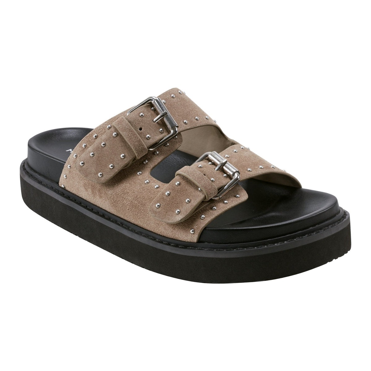 Agusta Studded Slide Sandal - Taupe Suede | Marc Fisher