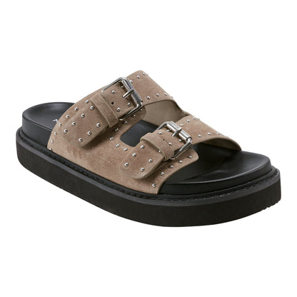 Agusta Studded Slide Sandal - Taupe Suede | Marc Fisher