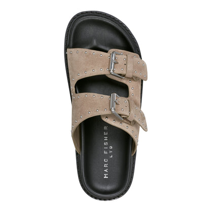 Agusta Studded Slide Sandal - Taupe Suede | Marc Fisher