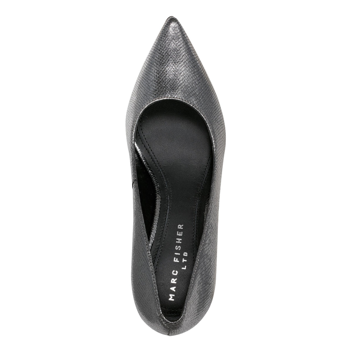 Zala Block Heel Pointy Toe Pump - Pewter Leather | Marc Fisher