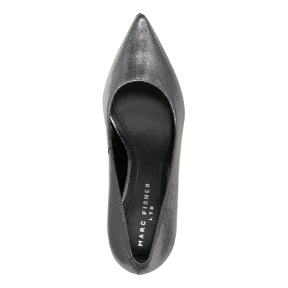 Zala Block Heel Pointy Toe Pump - Pewter Leather | Marc Fisher