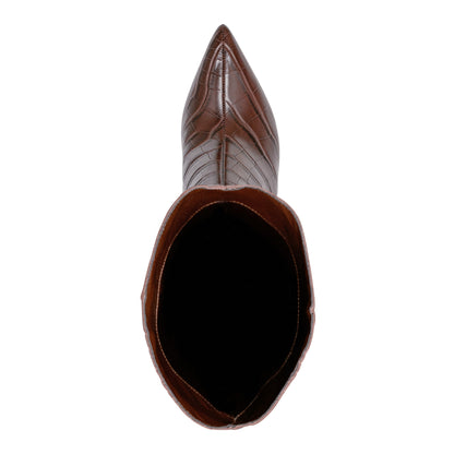 Quinnie Dress Leather Boot - Embossed Brown Croco Leather | Marc Fisher
