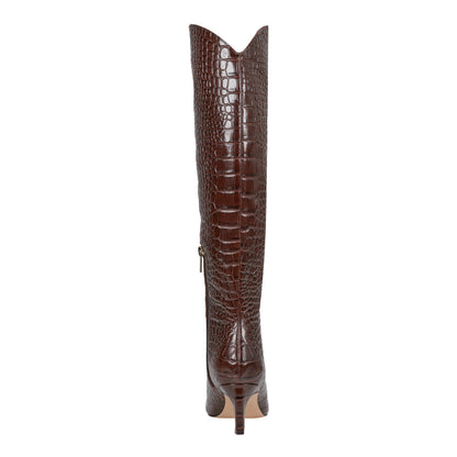 Quinnie Dress Leather Boot - Embossed Brown Croco Leather | Marc Fisher