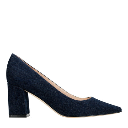 Zala Block Heel Pointy Toe Pump - Dark Denim | Marc Fisher