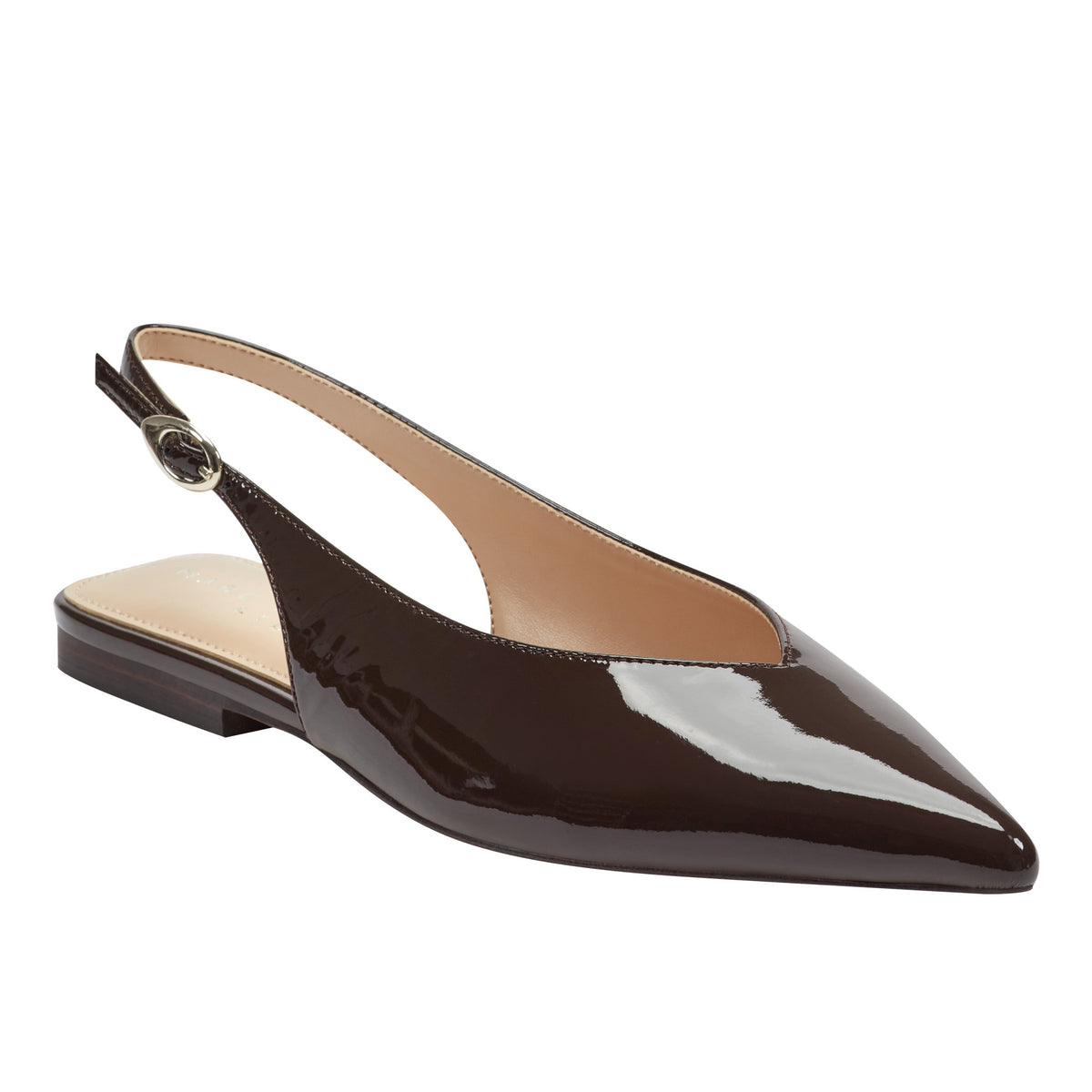 Gabra Leather Slingback Flat - Brown Patent Leather | Marc Fisher