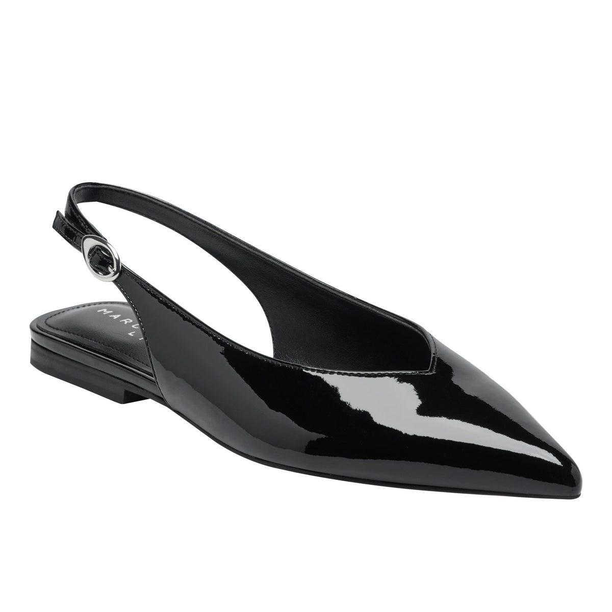 Gabra Leather Slingback Flat - Black Patent Leather | Marc Fisher