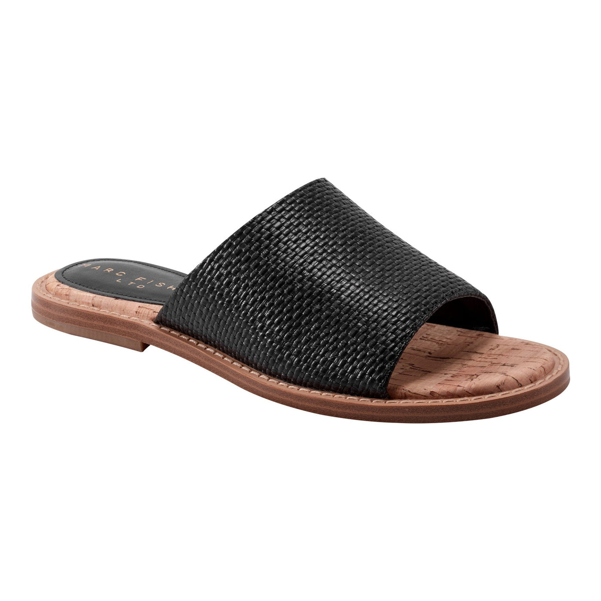 Grayce Flat Slide Sandal - Black Raffia | Marc Fisher