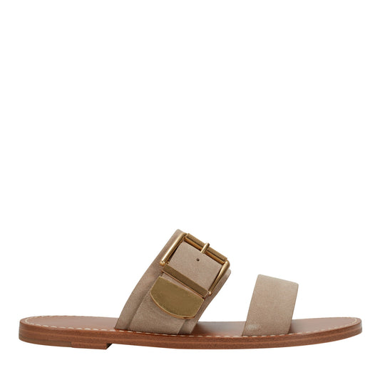 Hallyn Leather Flat Slide Sandal - Taupe Suede | Marc Fisher