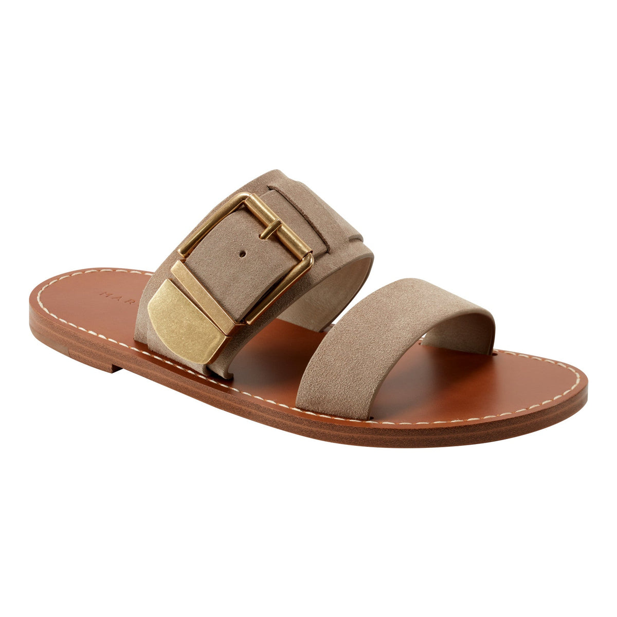 Hallyn Leather Flat Slide Sandal - Taupe Suede | Marc Fisher