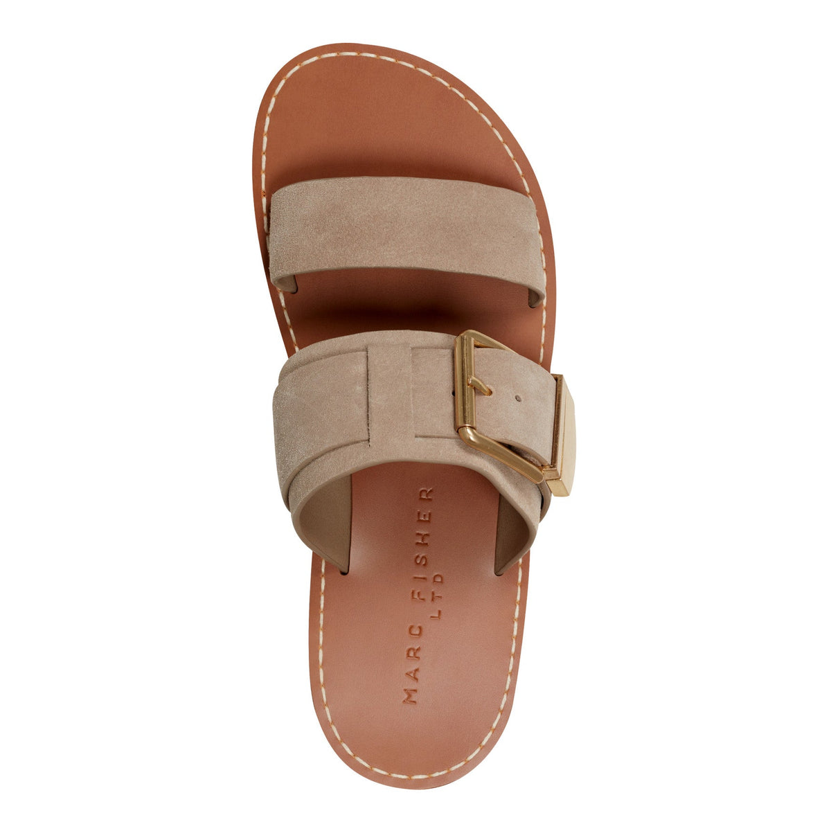 Hallyn Leather Flat Slide Sandal - Taupe Suede | Marc Fisher