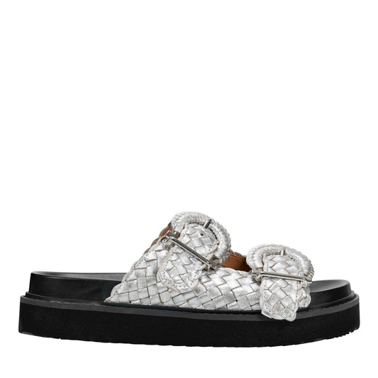 Auggie Woven Leather Footbed Sandal - Silver Leather | Marc Fisher