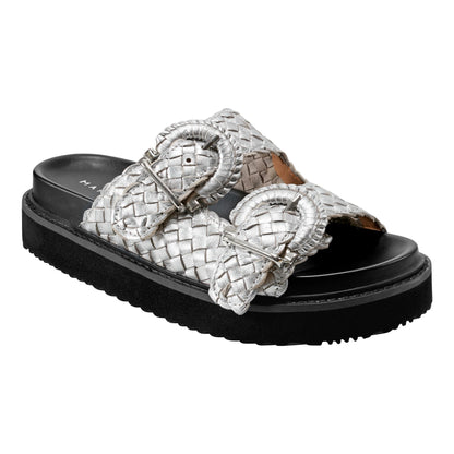 Auggie Woven Leather Footbed Sandal - Silver Leather | Marc Fisher