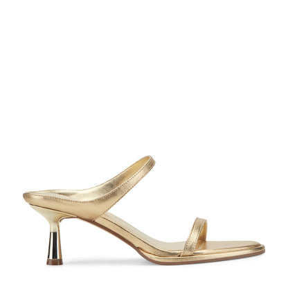 Alonde Leather Heeled Slide Sandal - Gold Leather | Marc Fisher