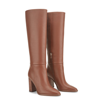 Lannie Wide Calf Dress Leather Boot - Medium Natural Leather | Marc Fisher
