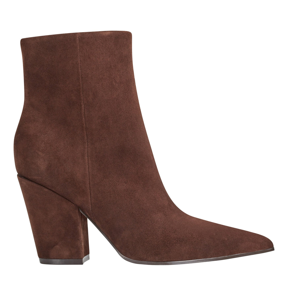 Elynna Block Heel Leather Bootie - Dark Brown Suede | Marc Fisher