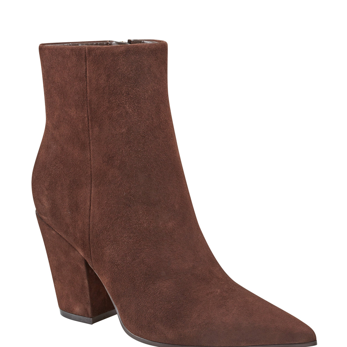Elynna Block Heel Leather Bootie - Dark Brown Suede | Marc Fisher