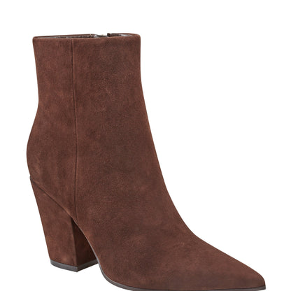 Elynna Block Heel Leather Bootie - Dark Brown Suede | Marc Fisher