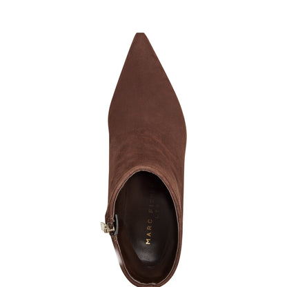 Elynna Block Heel Leather Bootie - Dark Brown Suede | Marc Fisher