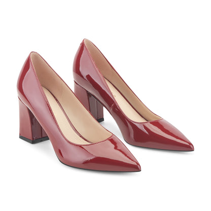 Zala Block Heel Pointy Toe Pump - Red Patent Leather | Marc Fisher