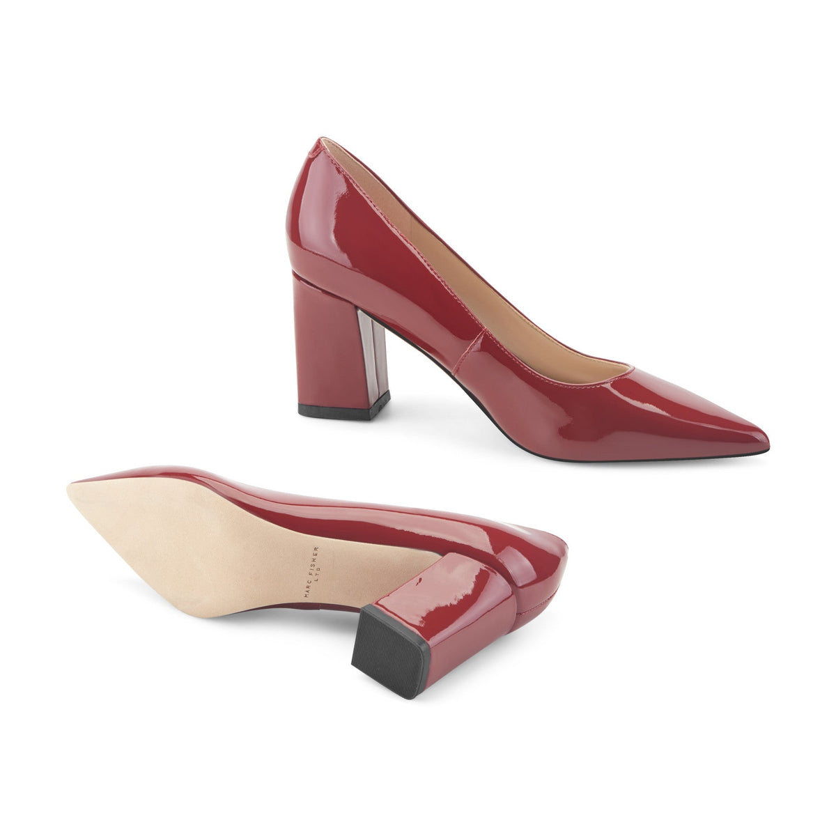 Zala Block Heel Pointy Toe Pump - Red Patent Leather | Marc Fisher