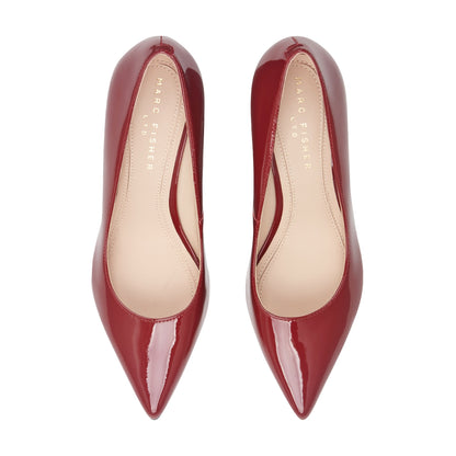 Zala Block Heel Pointy Toe Pump - Red Patent Leather | Marc Fisher