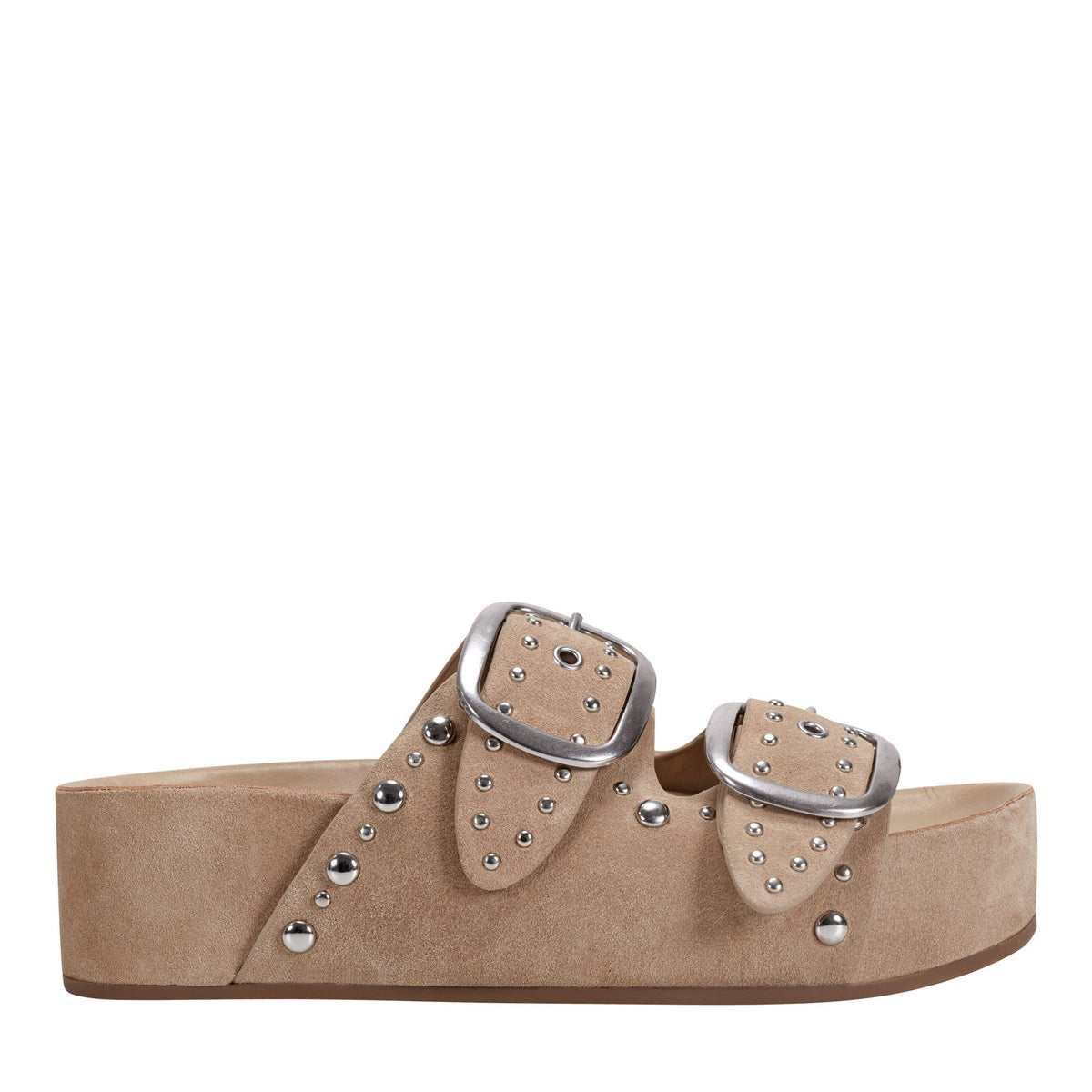 Sayge Studded Suede Footbed Sandal - Natural Suede | Marc Fisher