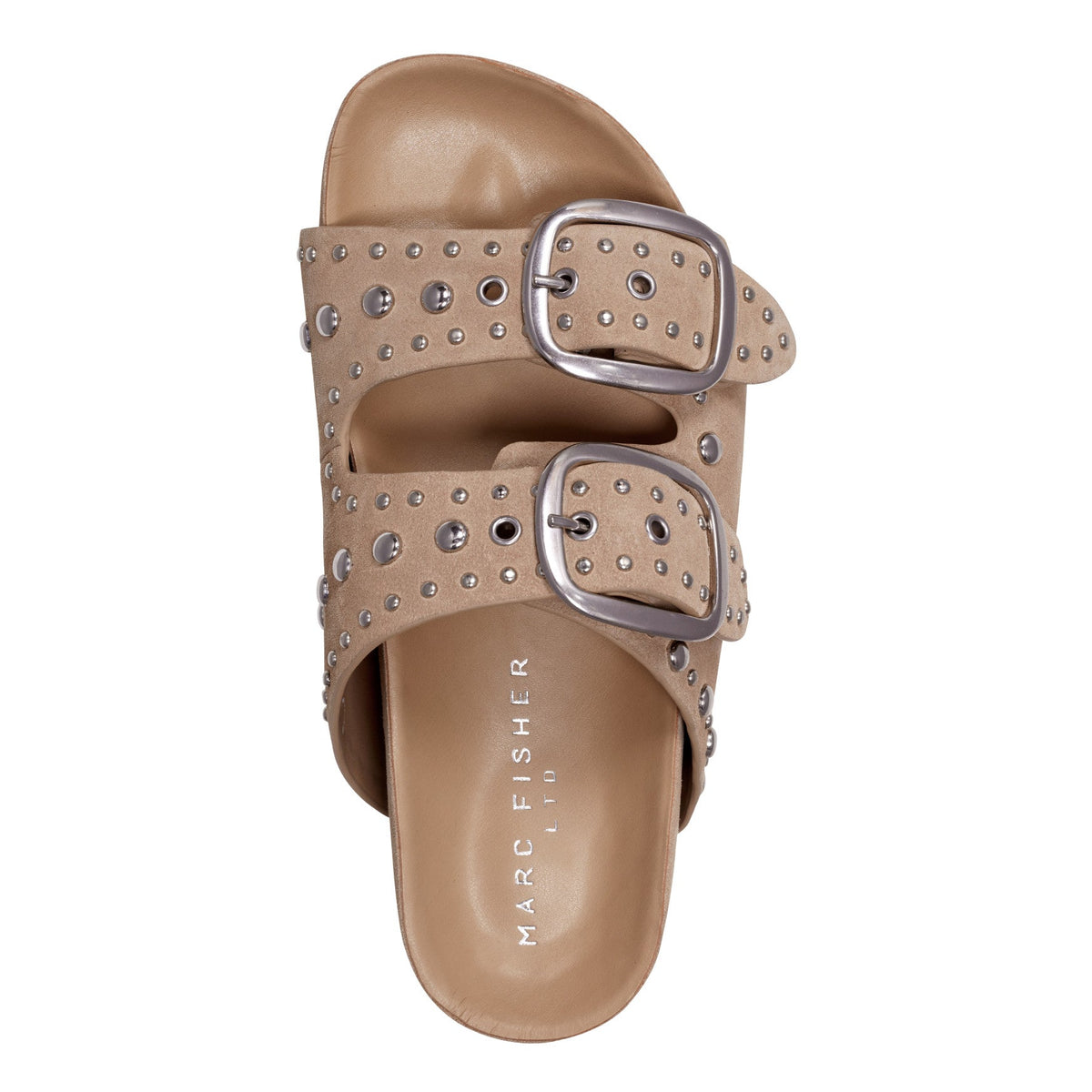 Sayge Studded Suede Footbed Sandal - Natural Suede | Marc Fisher