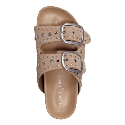 Sayge Studded Suede Footbed Sandal - Natural Suede | Marc Fisher