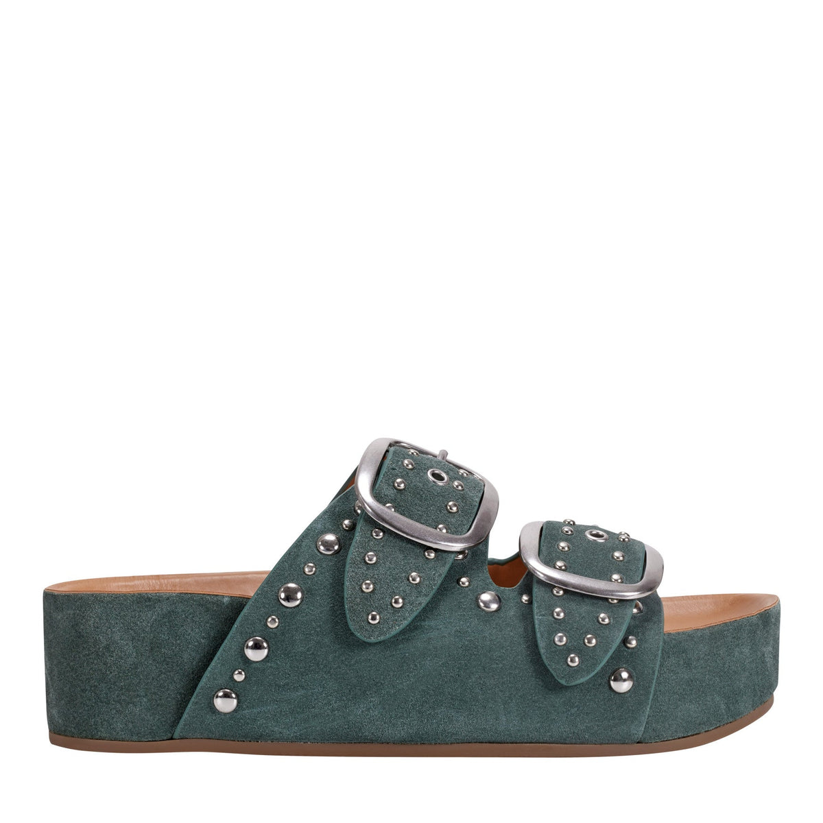 Sayge Studded Suede Footbed Sandal - Green Suede | Marc Fisher