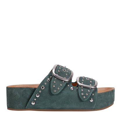Sayge Studded Suede Footbed Sandal - Green Suede | Marc Fisher