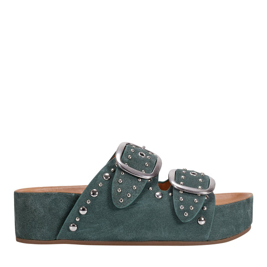 Sayge Studded Suede Footbed Sandal - Green Suede | Marc Fisher