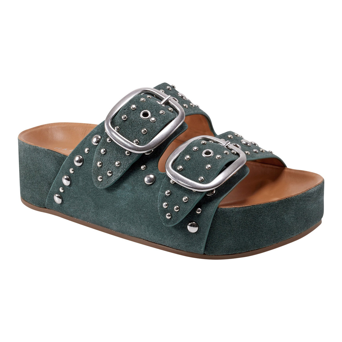 Sayge Studded Suede Footbed Sandal - Green Suede | Marc Fisher