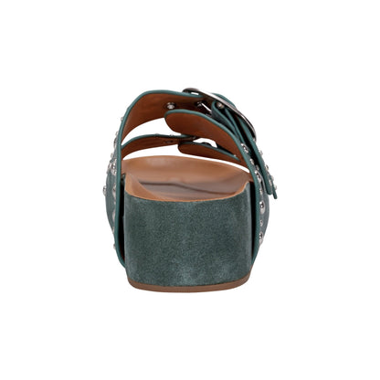 Sayge Studded Suede Footbed Sandal - Green Suede | Marc Fisher