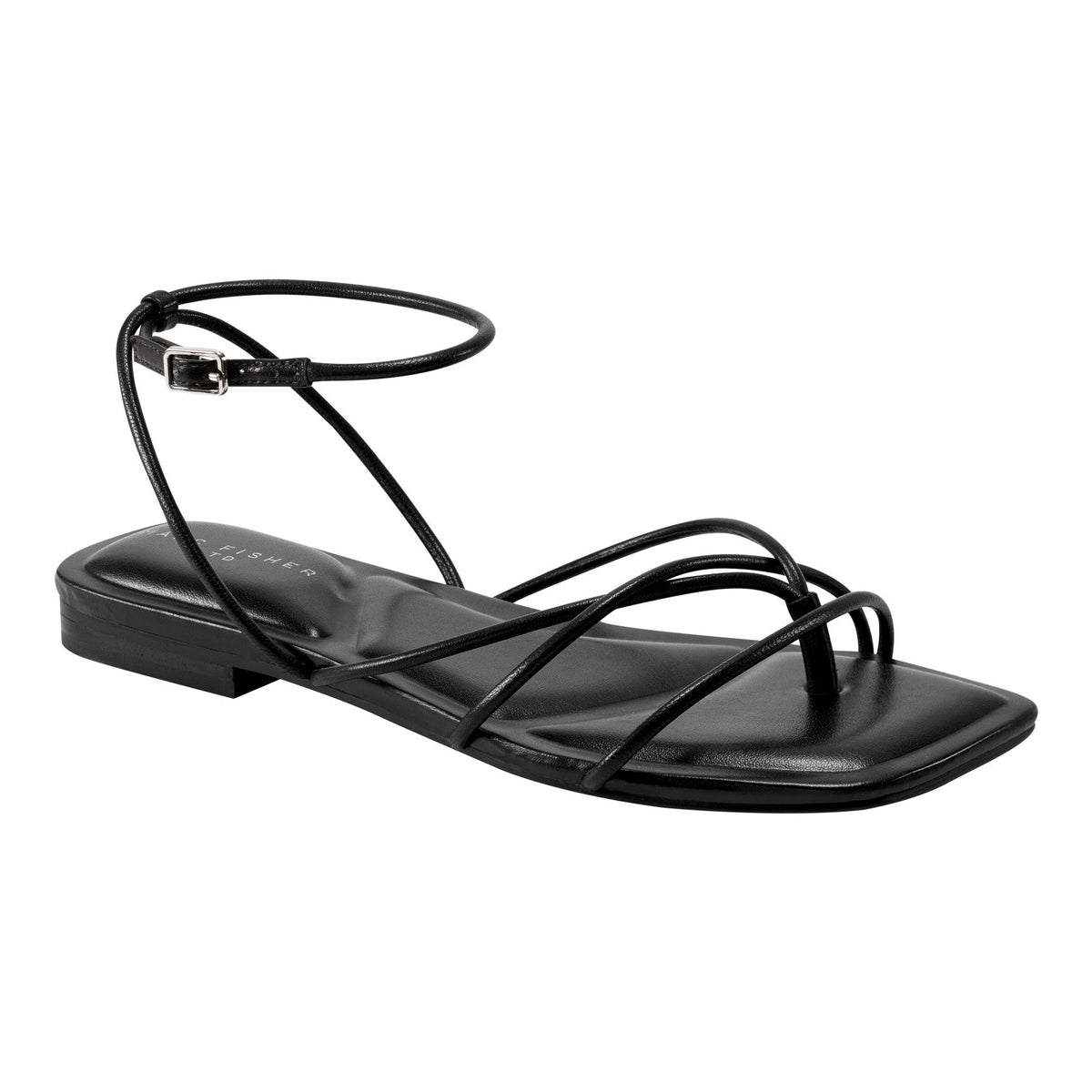 Mayte Strappy Leather Flat Sandal - Black Leather | Marc Fisher