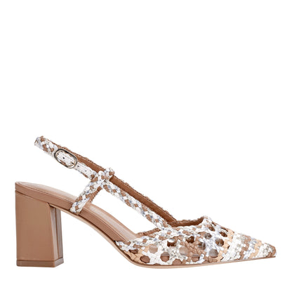 Zunnie Block Heel Woven Leather Slingback Pump - Natural Multi Leather | Marc Fisher