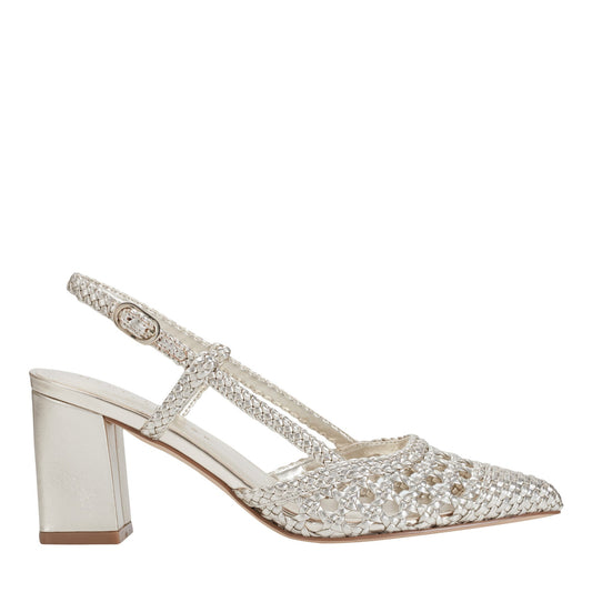 Zunnie Block Heel Woven Leather Slingback Pump - Platino Leather | Marc Fisher