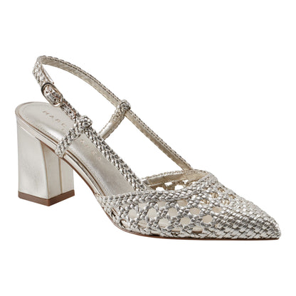 Zunnie Block Heel Woven Leather Slingback Pump - Platino Leather | Marc Fisher