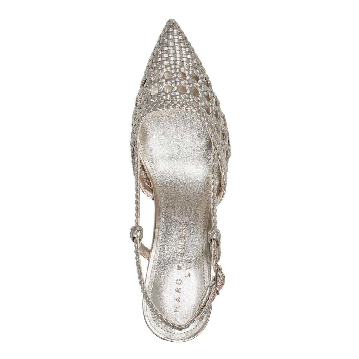 Zunnie Block Heel Woven Leather Slingback Pump - Platino Leather | Marc Fisher