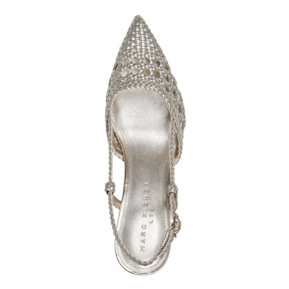 Zunnie Block Heel Woven Leather Slingback Pump - Platino Leather | Marc Fisher
