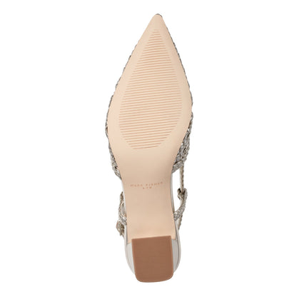 Zunnie Block Heel Woven Leather Slingback Pump - Platino Leather | Marc Fisher