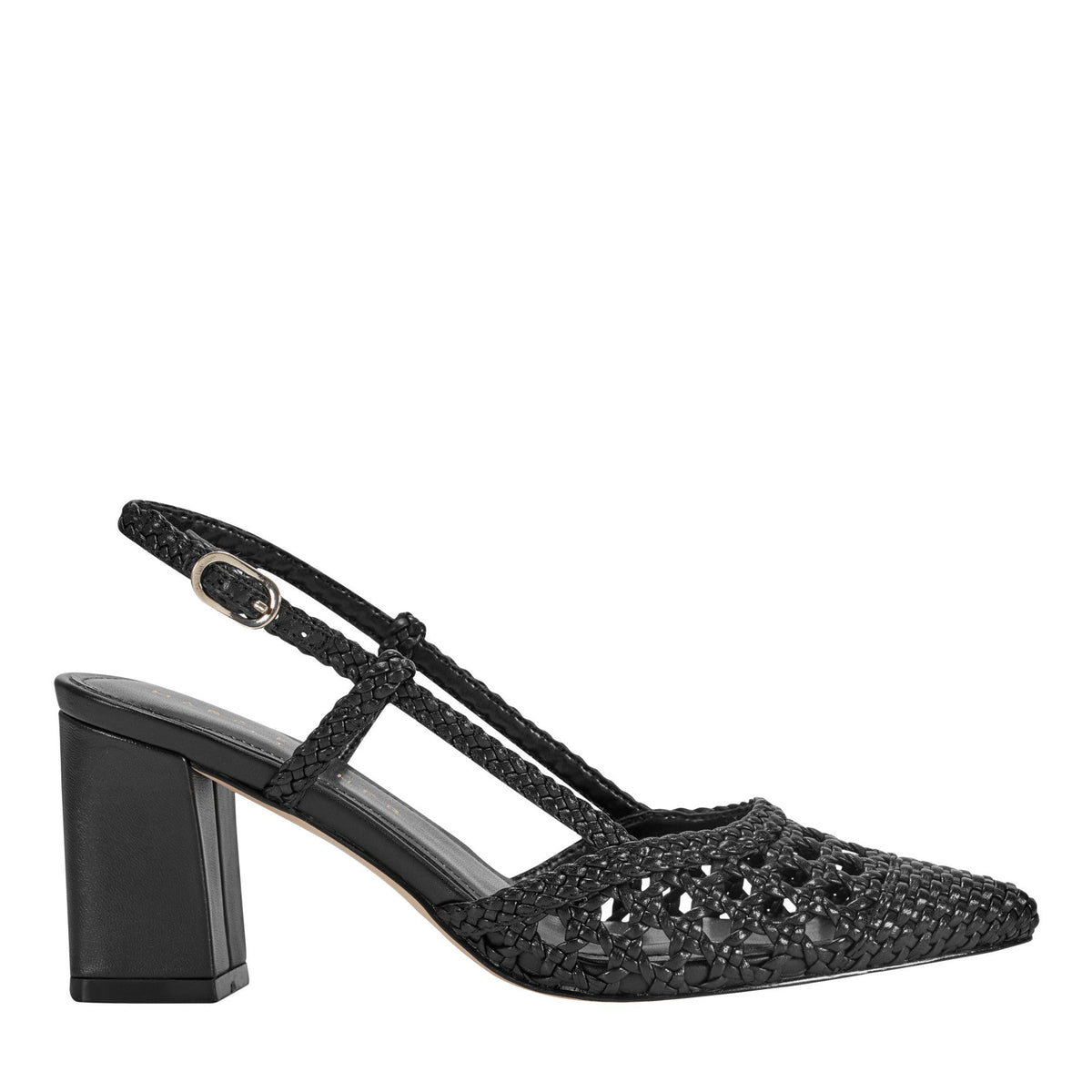 Zunnie Block Heel Woven Leather Slingback Pump - Black Leather | Marc Fisher